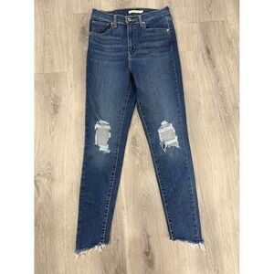 LEVI'S Womens Mile High Super Skinny Jeans W28 L28 Blue Distressed Raw Hem